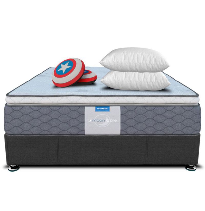 Cama Box + Colchón Restonic Queen Size Euro Estocolmo + Almohadas