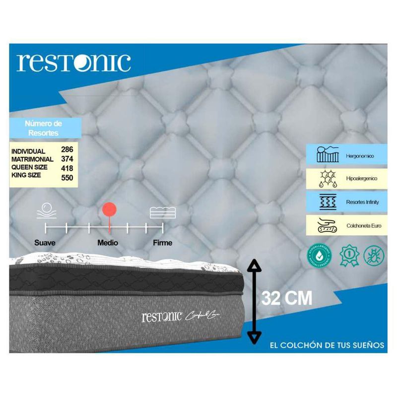 Colchon Restonic Matrimonial Mega Colchoneta + Pack de Complementos