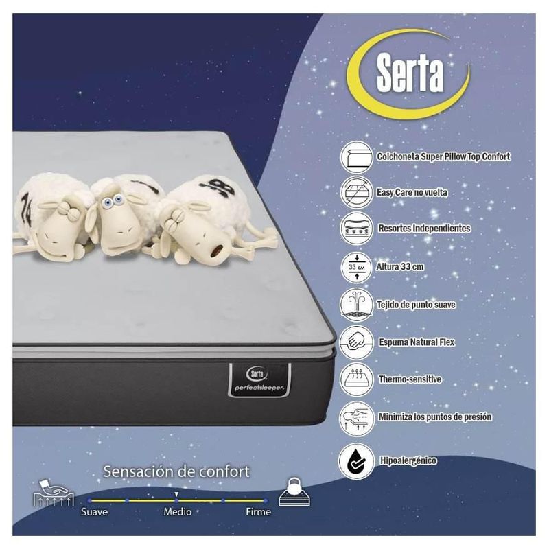 Colchón Matrimonial Serta Espuma Premium 10años Garantía+BOX Reforzado