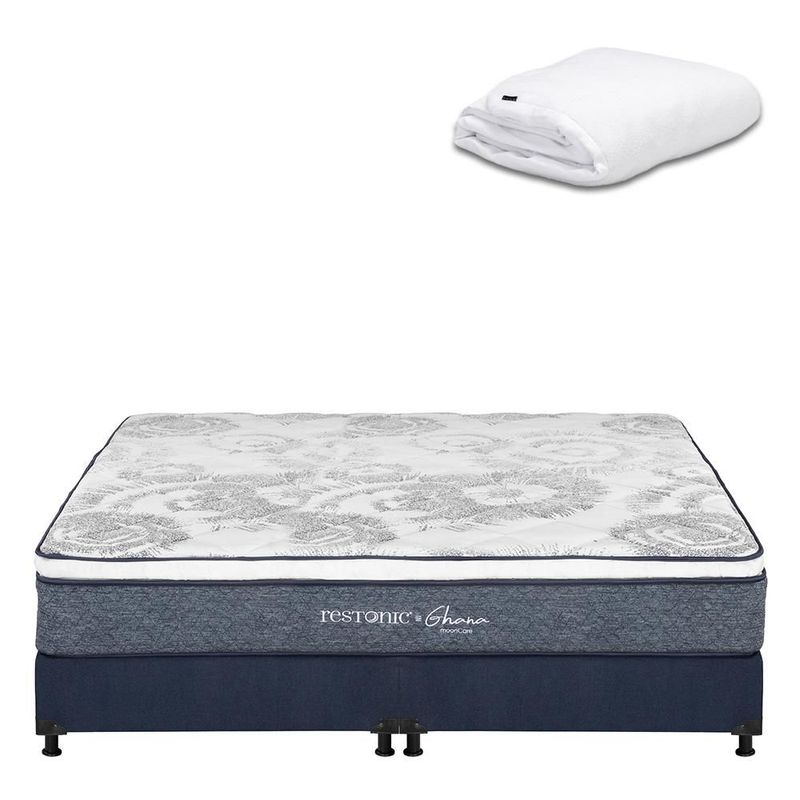 Colchón King Size Ghana Azul+ Box+ Protector Cloud CDZ