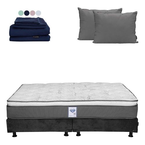 Colchón King Size Prestige Gris+ Box+ Almohada 2Pack+ Sabanas Softy CDZ