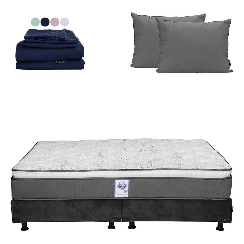 Colchón King Size Prestige Gris+ Box+ Almohada 2Pack+ Sabanas Softy CDZ