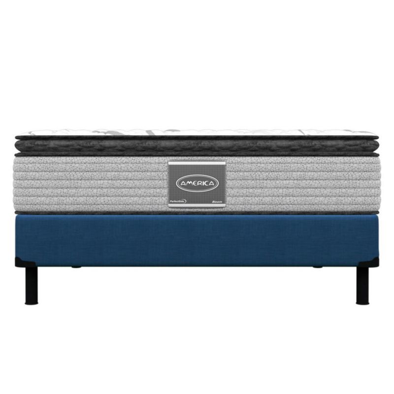 Colchon America Individual Pillow Top + Base Tapizada Azul Sky