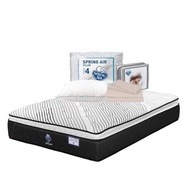 Colchón Matrimonial Spring Air Alaska + Almohada + Sábanas Basic TRY
