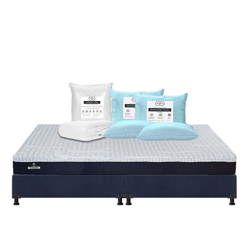 Colchón King Size Therapy Azul+ Box+ Almohada+ Protector TRY