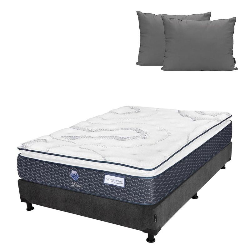 Colchón Matrimonial Spring Air Dover Gris Carbón+ Box+ Almohada 2Pack CDZ