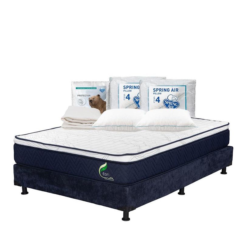Colchón Matrimonial Trinity Eon Azul+ Box+ Almohada+ Protector TRY