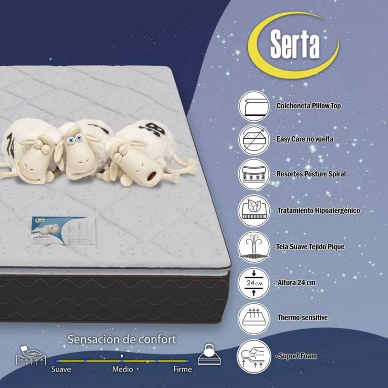 Colchón Individual Ortopédico Serta Person + 2 Almohadas Clasica