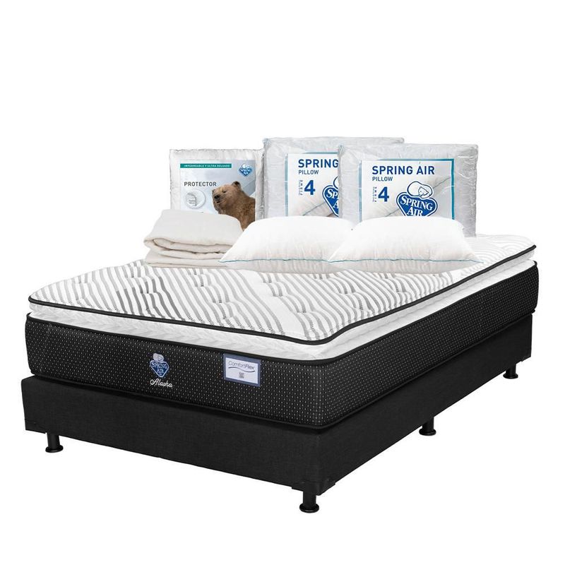 Colchón Matrimonial Spring Air Alaska + Box + 2 Almohadas + Protector TRY