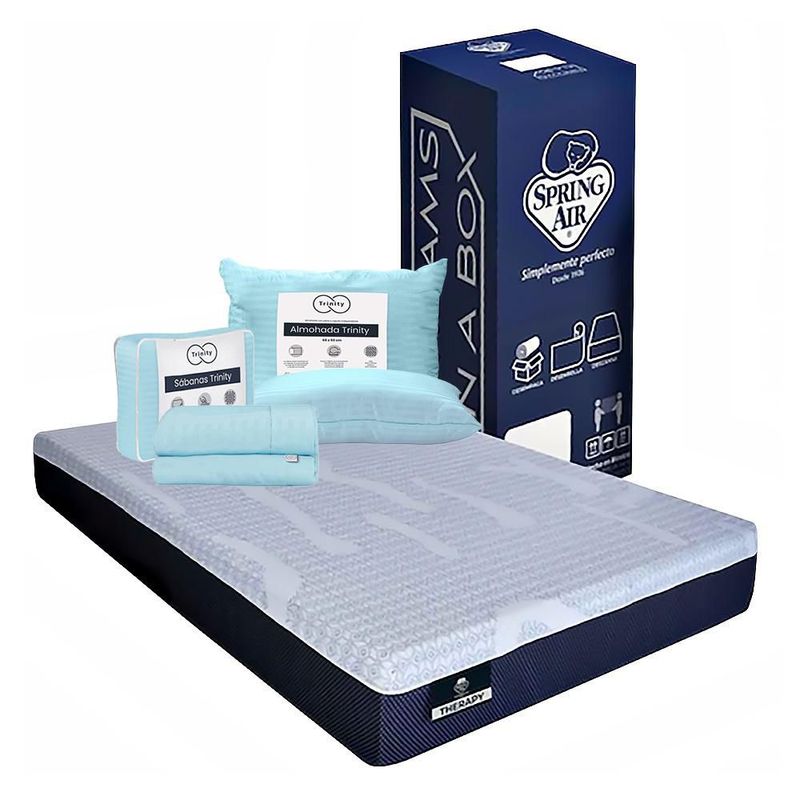 Colchón King Size Therapy Azul+ Almohada+ Sabanas TRY