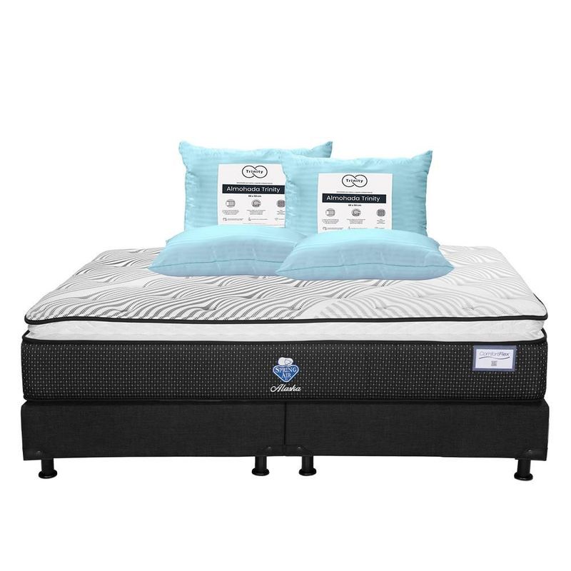 Colchón King Size Spring Air Alaska + Box + 2 Almohadas Trinity TRY