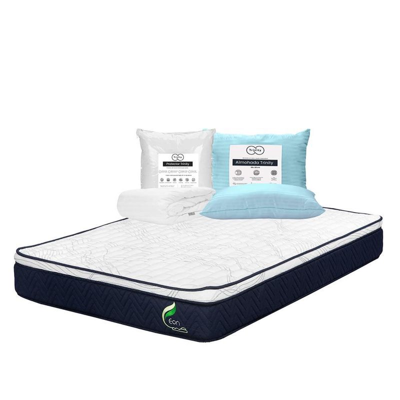 Colchón Matrimonial Restonic Eon Azul+ Almohada+ Protector TRY
