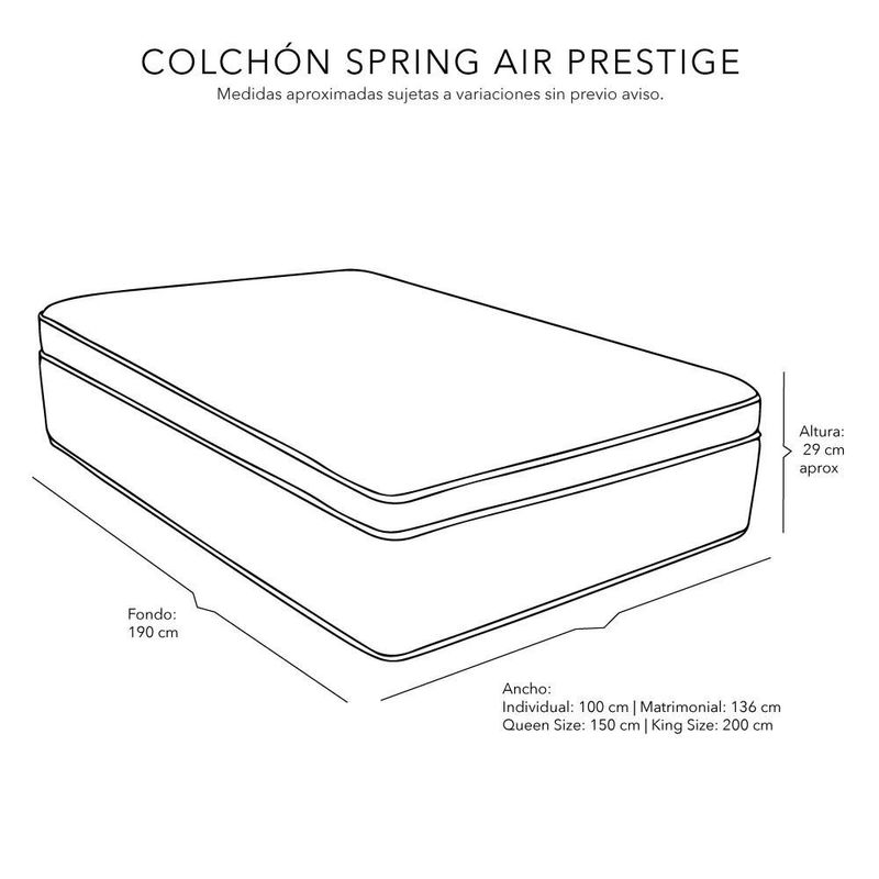 Colchón Queen Size Spring Air Prestige + Almohada One + Protector Cloud + Sábanas Softy + Edredón Homy CZD