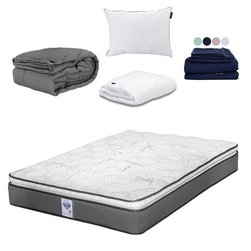 Colchón Queen Size Spring Air Prestige + Almohada One + Protector Cloud + Sábanas Softy + Edredón Homy CZD