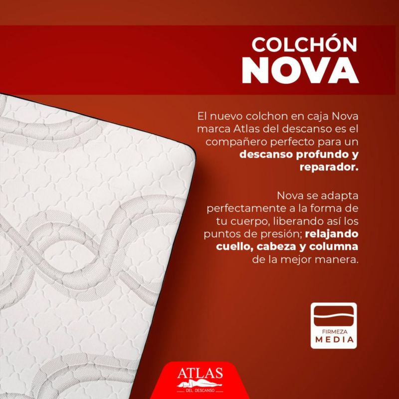 Colchón En Caja Matrimonial Nova Premium Atlas – 18 cm, Confort Medio, Blanco