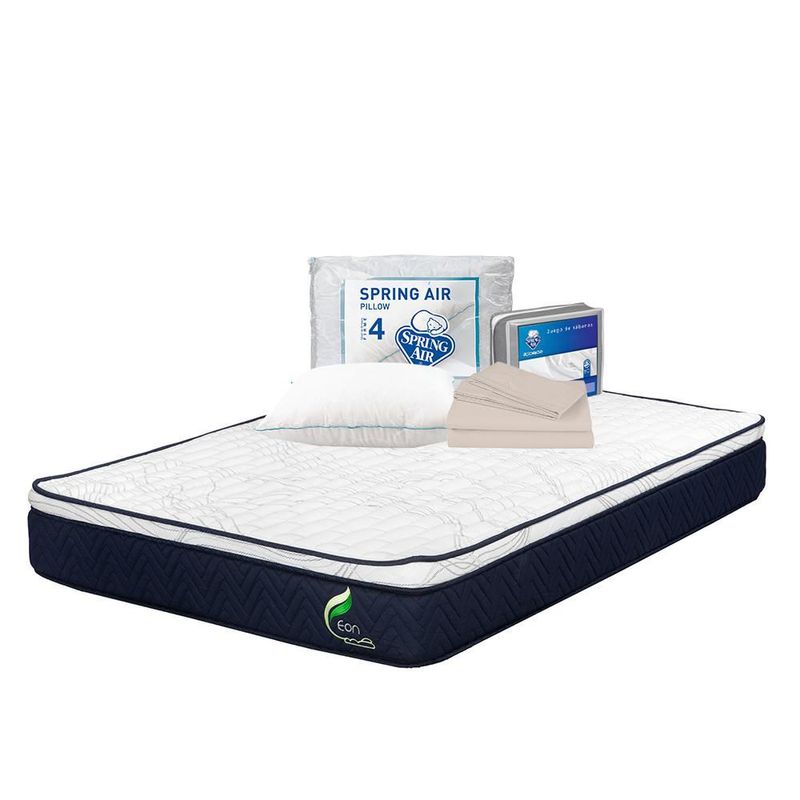 Colchón Queen Size Restonic Eon Azul+ Almohada Oso+ Sabanas BasicTRY