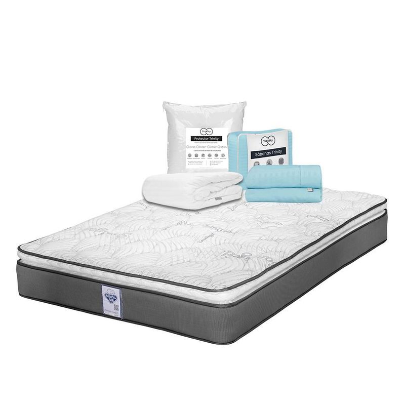 Colchón King Size Spring Air Prestige Gris+ Protector+ Sabanas TRY