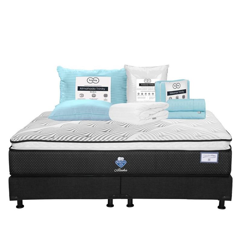 Colchón King Size Spring Air Alaska + Box + Ropa de Cama Trinity TRY
