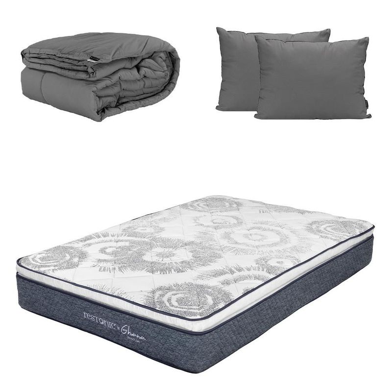 Colchón King Size Ghana Blanco+ Almohada 2Pack+ Edredón Homy CDZ