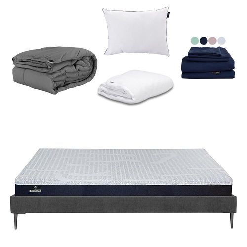 Colchon King Size Spring Air Therapy+ Base Cama Slim+ Almohada One+ Protector Cloud+ Sabanas Softy+Edredon Homy RGH