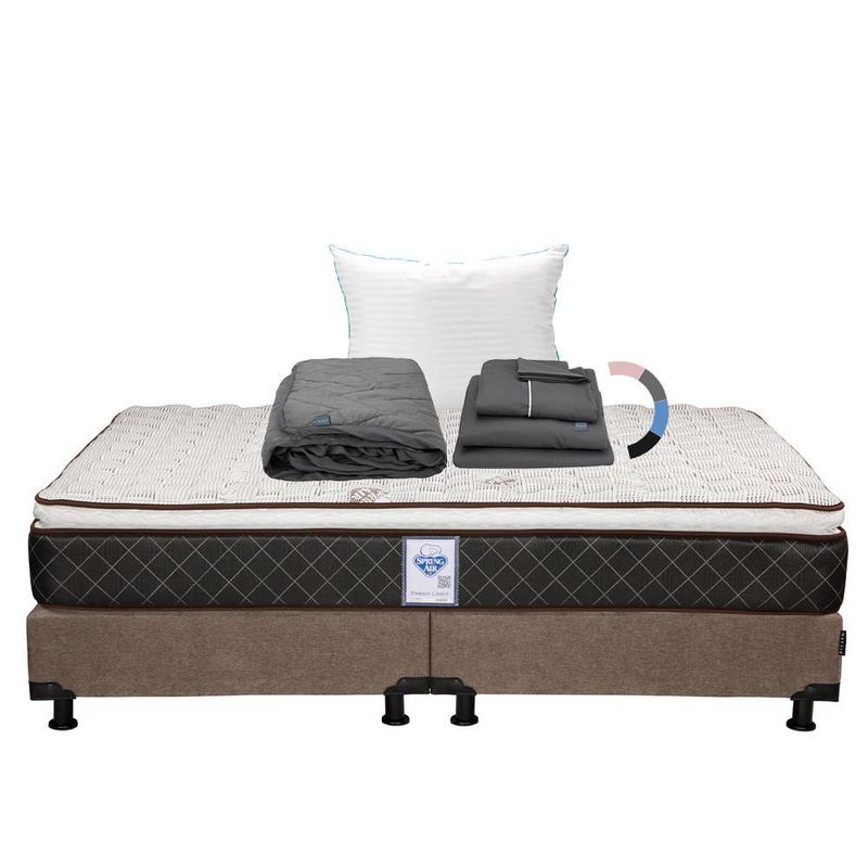 Colchón King Size Spring Air Minesota Café+ Box+ Almohada Royal+ Protector Lux+ Sabanas Royal RGH