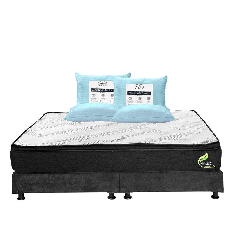 Colchón King Size Restonic Enzo Negro+ Box+ Almohada Trinity 2 TRY