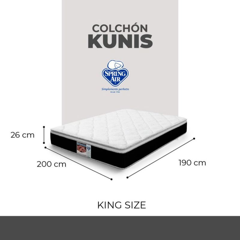 Colchón King Size Kunis + 2 Packs Almohadas Peach Feel