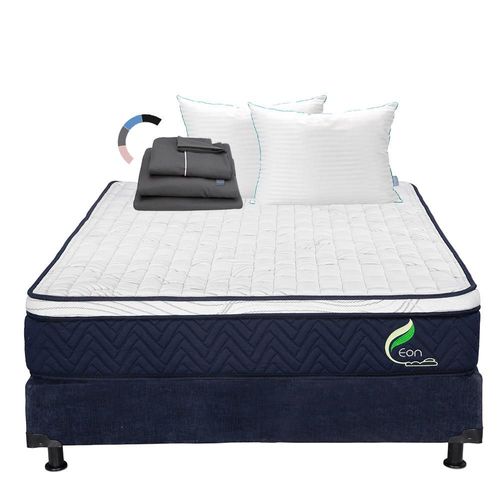 Colchón Matrimonial Restonic Eon Azul+ Box+ Almohada Royal Twin+ Sabanas Royal RGH