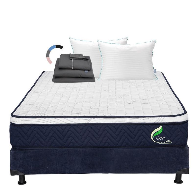 Colchón Matrimonial Restonic Eon Azul+ Box+ Almohada Royal Twin+ Sabanas Royal RGH