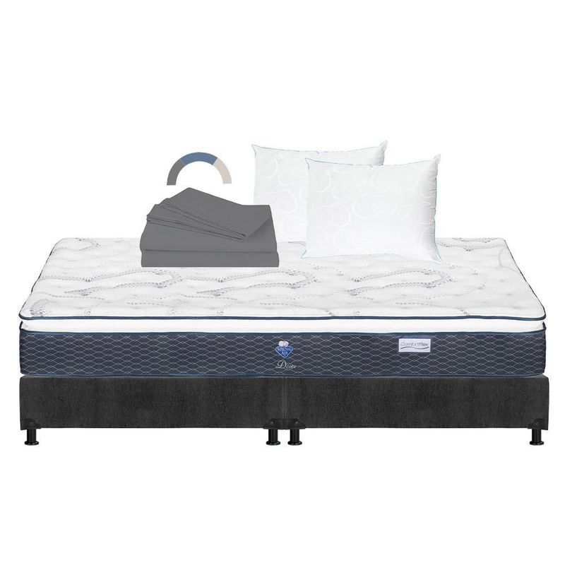 Colchón King Size Spring Air Dover Gris Carbón+ Box+ Almohada Oso 2+ Sabanas Basic RGH