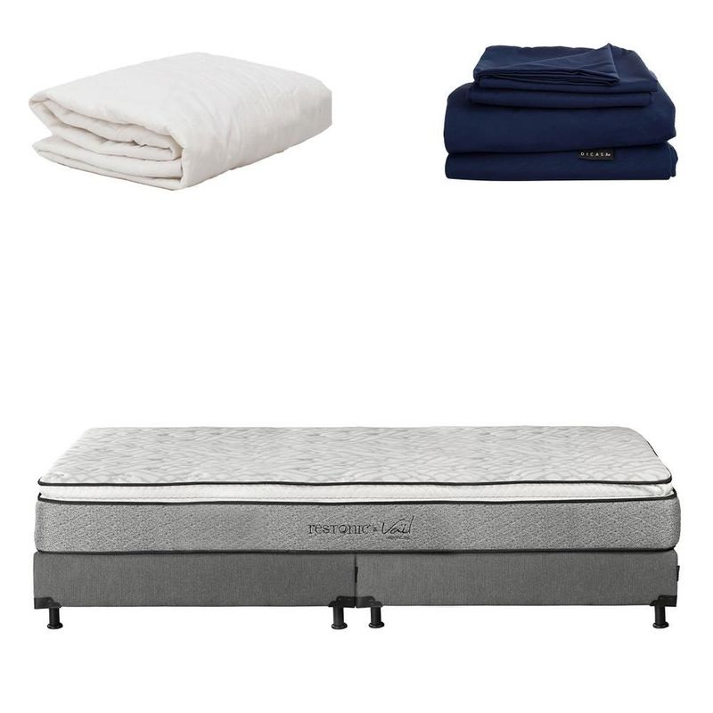 Colchon King Size Restonic Vail Gris+ Box+ Protector Ultra+ Sabanas Softy RGH