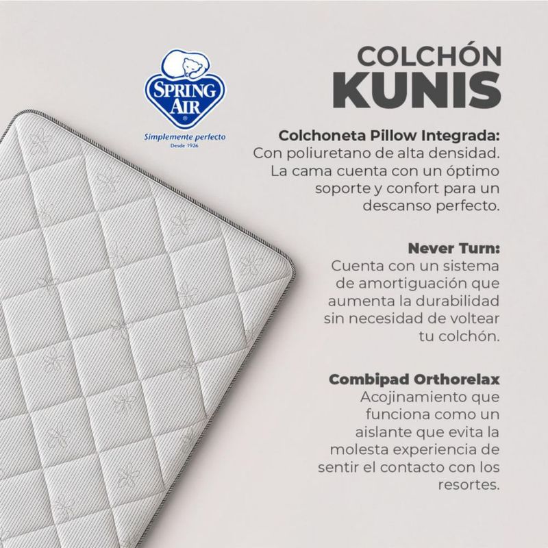 Colchón Con Box Individual Spring Air Kunis + Almohadas Peach Feel + Protector + Sabanas Blancas