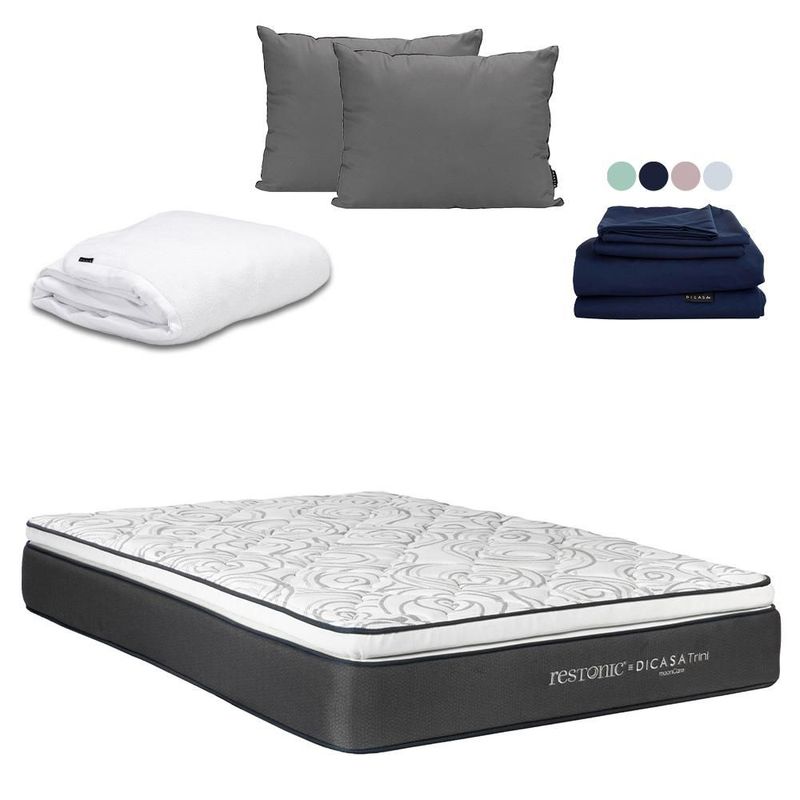 Colchon King Size Restonic Trini Negro+ Almohada 2Pack+ Protector Cloud+ Sabanas Softy CDZ
