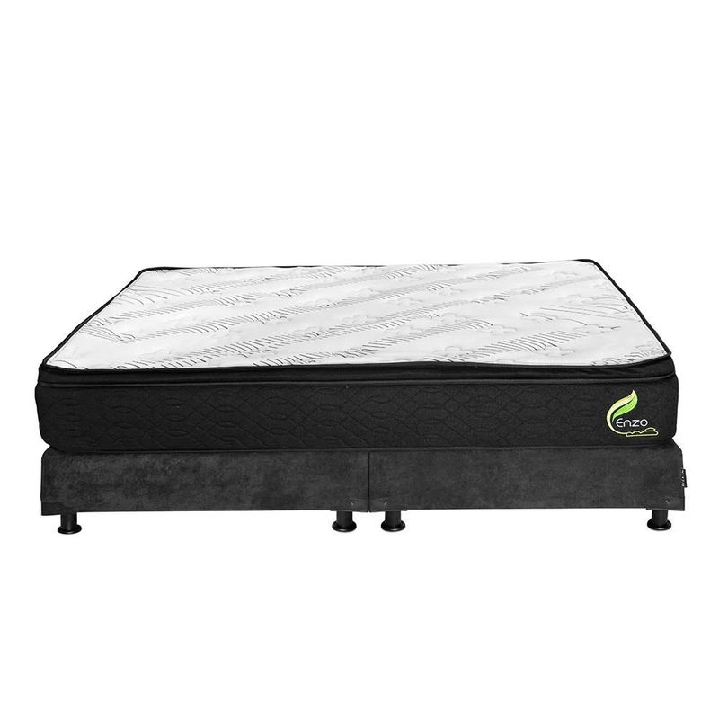 Colchón King Size Restonic Enzo Negro+ Box+ Almohada Oso 2+ Protector Ultra TRY