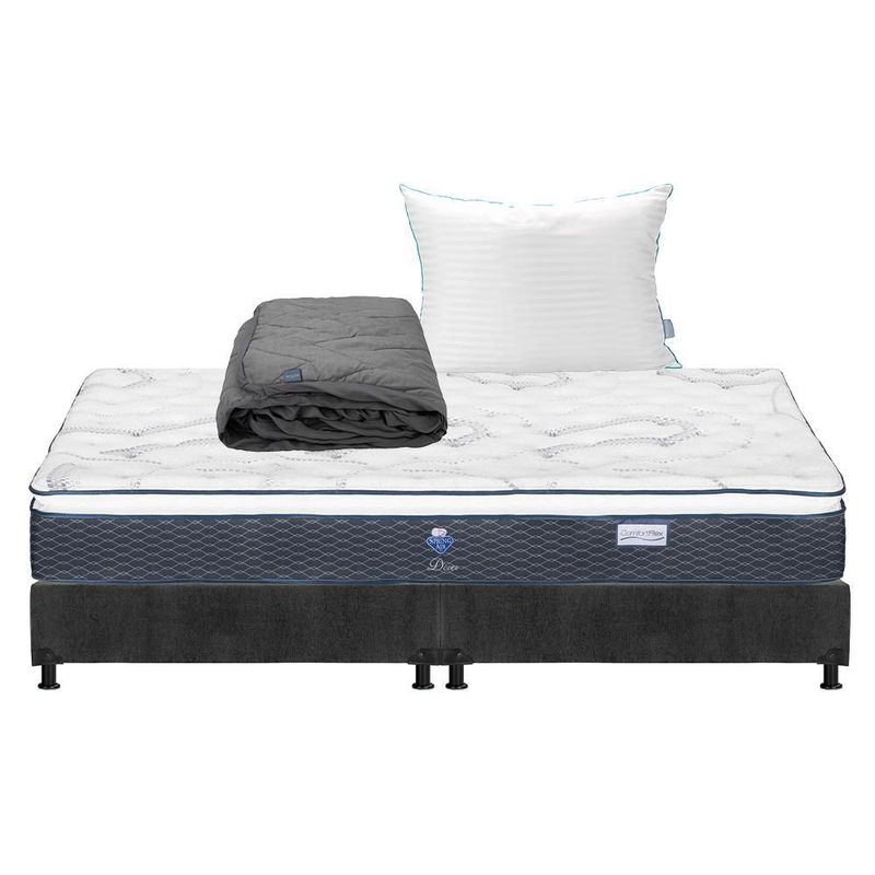 Colchón King Size Spring Air Dover Gris Carbón+ Box+ Almohada Royal+ Protector Lux RGH
