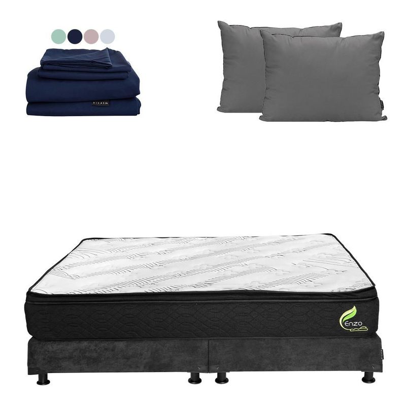 Colchón King Size Restonic Enzo Gris+ Box+ Almohada 2Pack+ Sabanas Softy CDZ