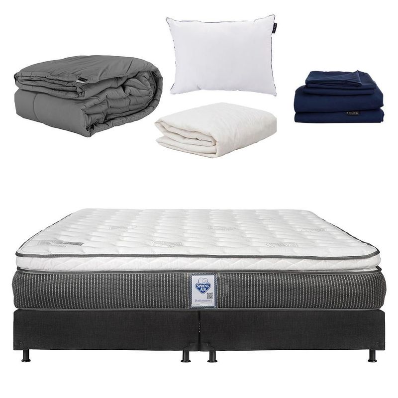 Colchon King Size Spring Air Phantom Negro+ Box+ Almohada One+ Protector Ultra+ Sabanas Softy+ Edredon Homy RGH