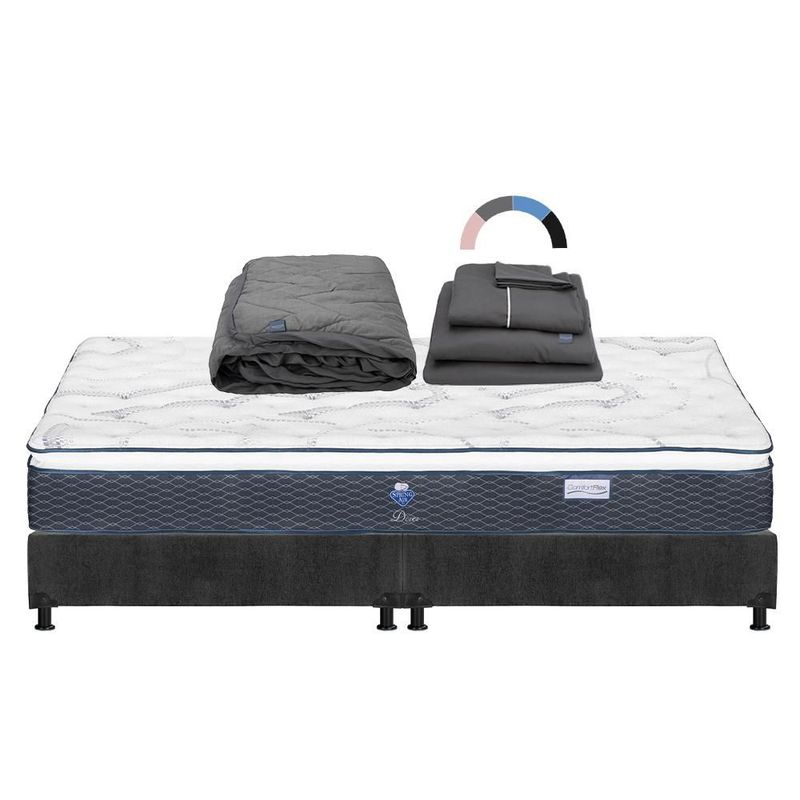 Colchón King Size Spring Air Dover Gris Carbón+ Box+ Protector Lux+ Sabanas Royal RGH