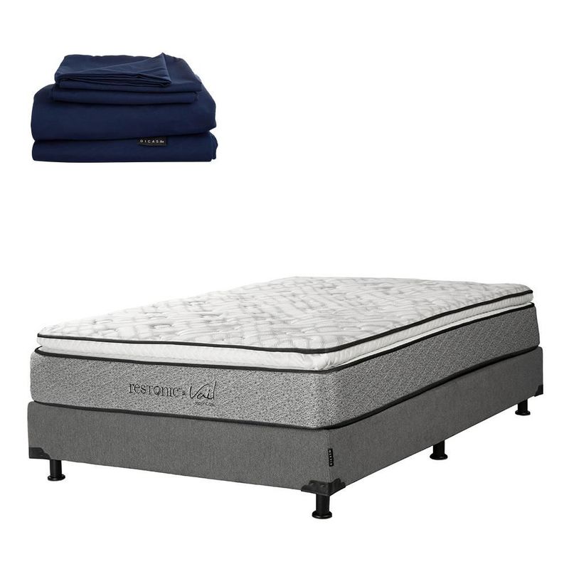 Colchon Individual Restonic Vail Gris+ Box+ Sabanas Softy RGH