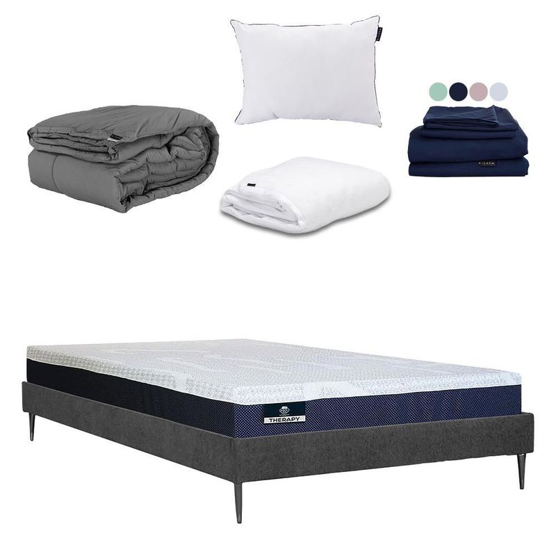Colchon Matrimonial Spring Air Therapy+ Base Cama Slim+ Almohada One+ Protector Cloud+ Sabanas Softy+Edredon Homy RGH