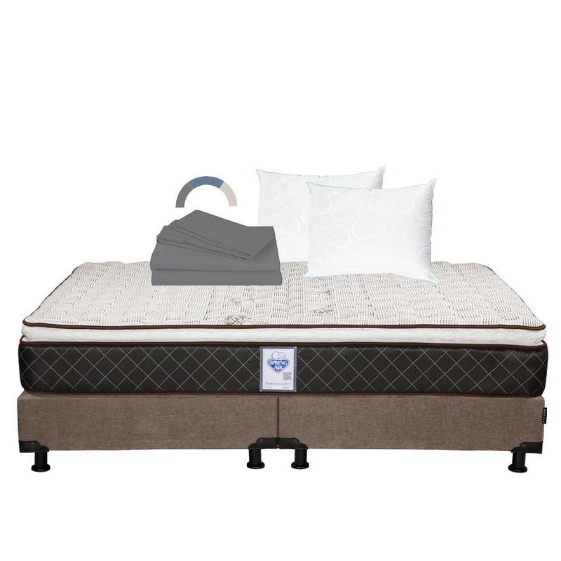 Colchón King Size Spring Air Minesota Café+ Box+ Almohada Oso 2+ Sabanas Basic RGH