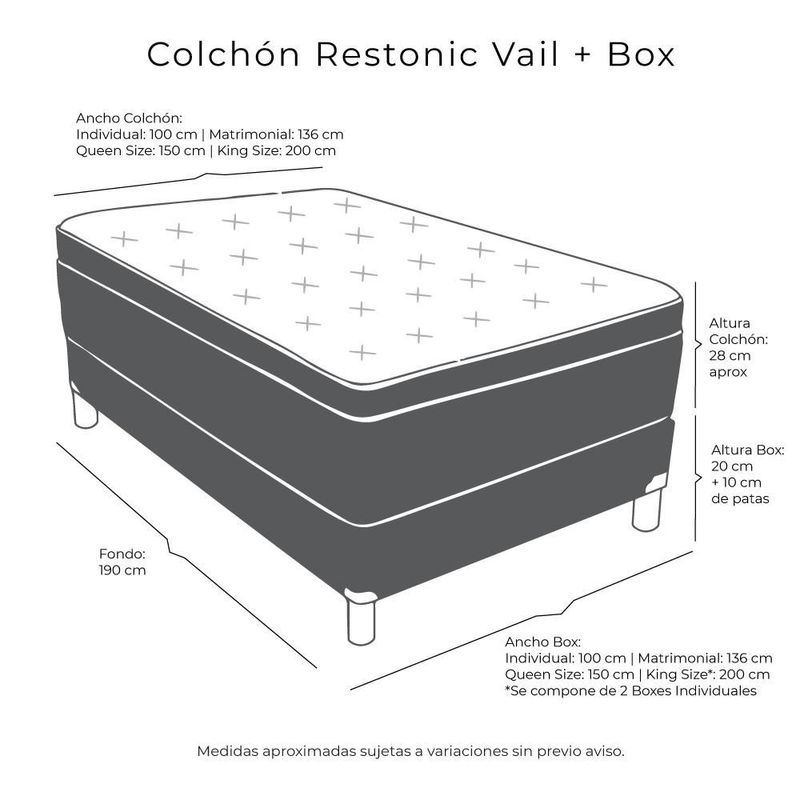 Colchon King Size Restonic Vail Gris+ Box RGH