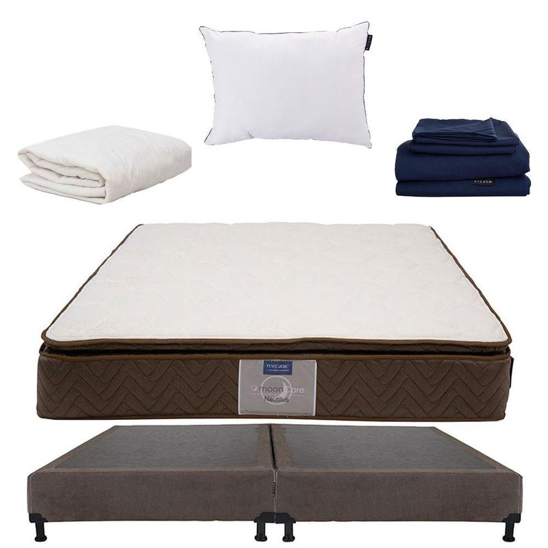 Colchon King Size Restonic Nautilus Cafe+ Box+ Almohada One+ Protector Ultra+ Sabanas Softy RGH