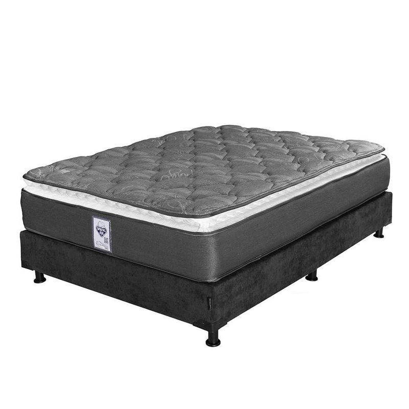 Colchón Queen Size Spring Air Aries + Box Gris Carbón + 2 Almohadas Osos + Juego de Sábanas Basic Grey RGH