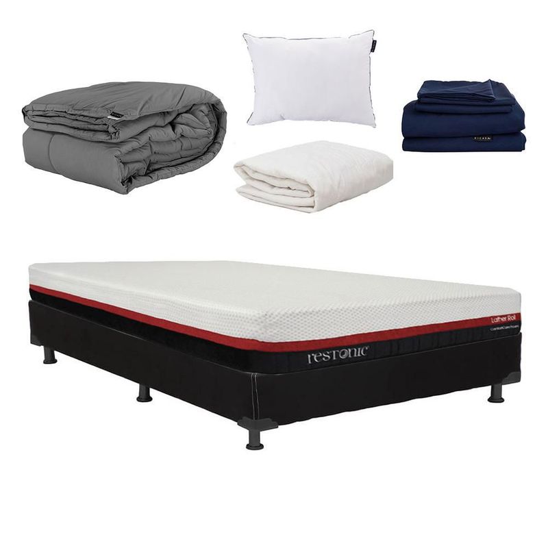 Colchon Individual Restonic Roll Negro+ Box+ Almohada One+ Protector Ultra+ Sabanas Softy+ Edredon Homy RGH