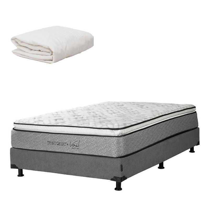 Colchon Individual Restonic Vail Gris+ Box+ Protector Ultra RGH