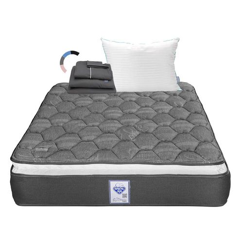 Colchón King Size Spring Air Aries  + Almohada Royal + Juego de Sábanas Royal Gris Oxford RGH