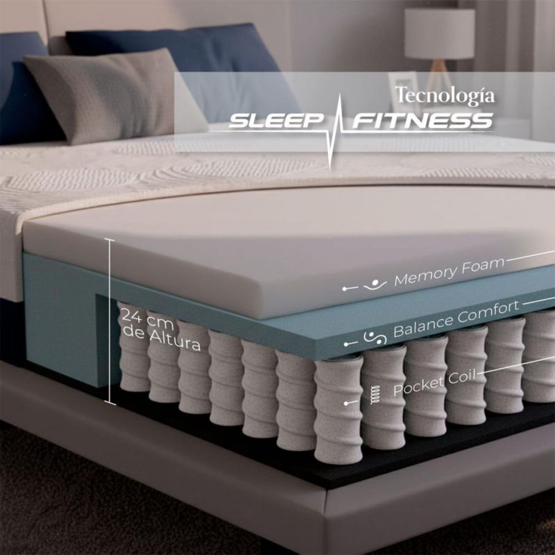 Colchón Individual Duo Spring Air Tecnología Hybrid Tech Sleep Fitness