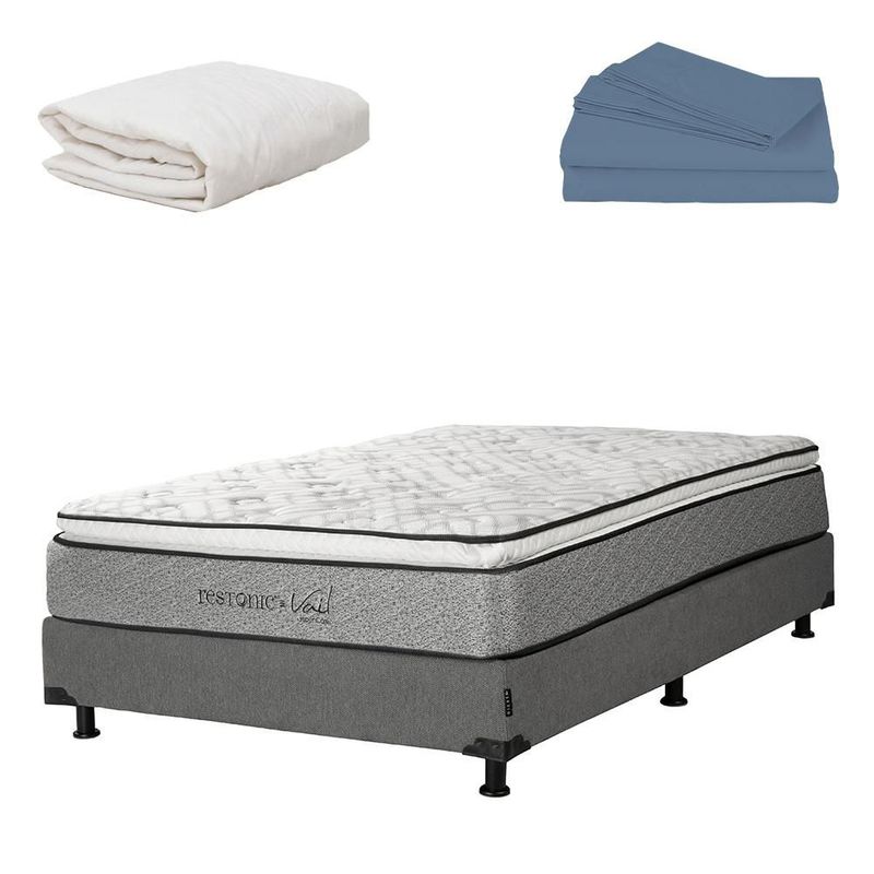 Colchon Individual Restonic Vail Gris+ Box+ Protector Ultra+ Sabanas Basic RGH