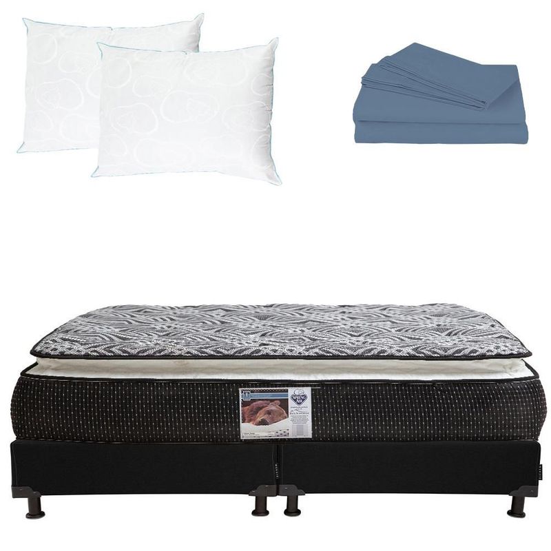 Colchon King Size Spring Air Omega Negro+ Box+ Almohada Oso 2+ Sabanas Basic RGH